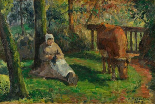 Peasant Woman and Cow, Montfoucault - by Camille Pissarro