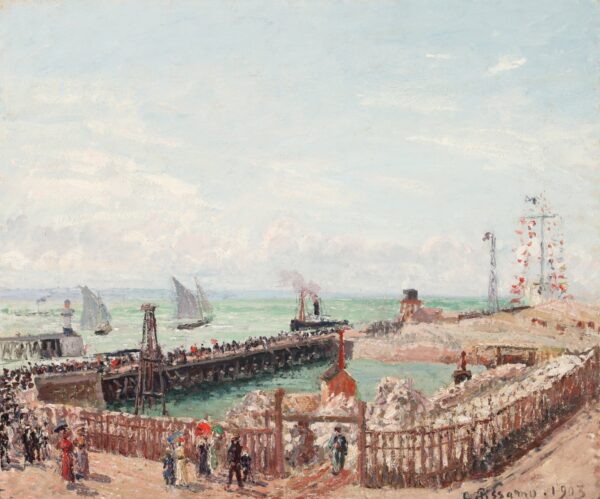 The Jetty at Le Havre, High Tide, Morning Sun - by Camille Pissarro