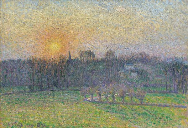 View of Bazincourt, Sunset - by Camille Pissarro