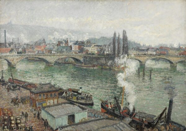 The Stone Bridge in Rouen, Dull Weather - by Camille Pissarro