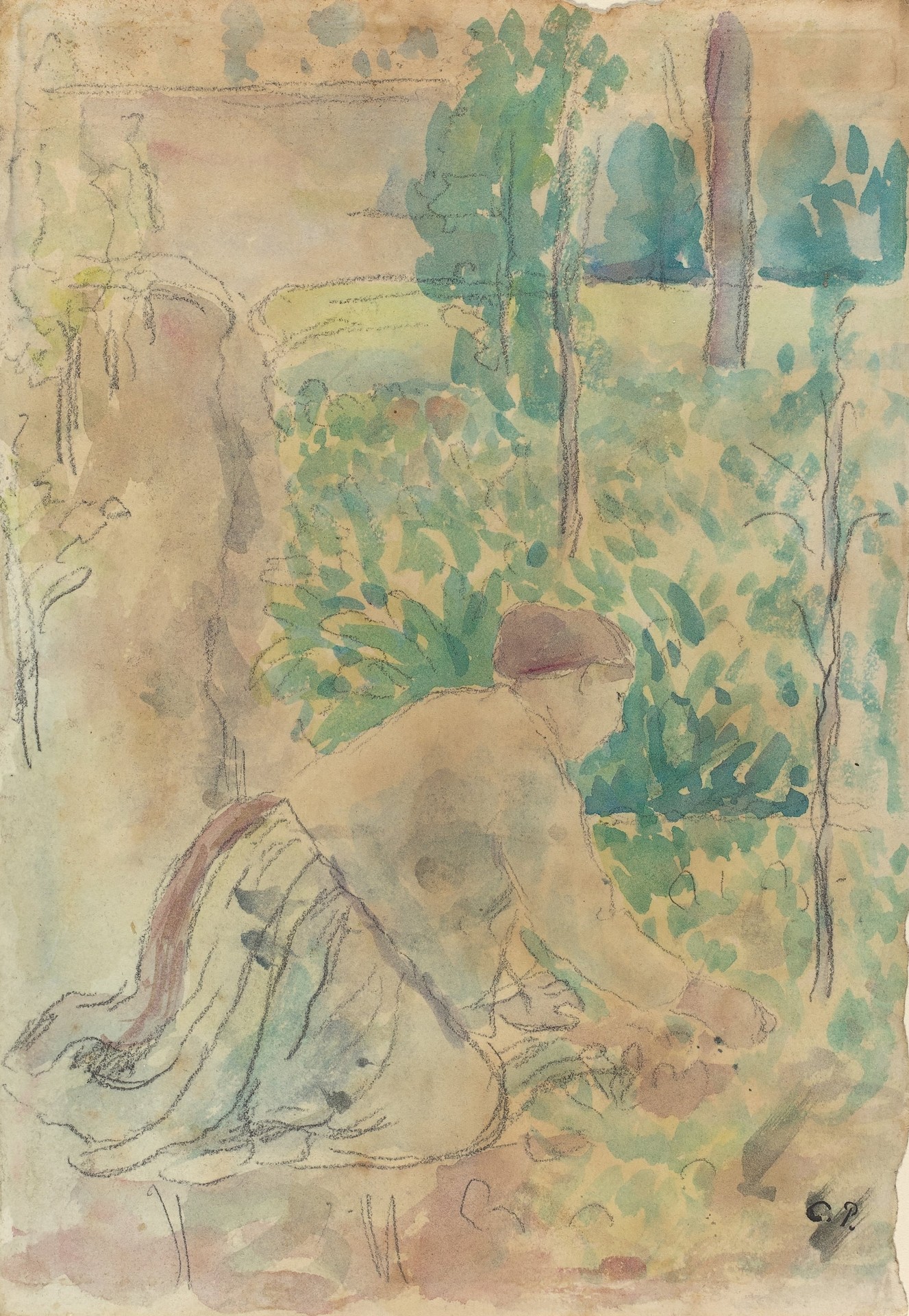 Woman Working in a Garden - by Camille Pissarro