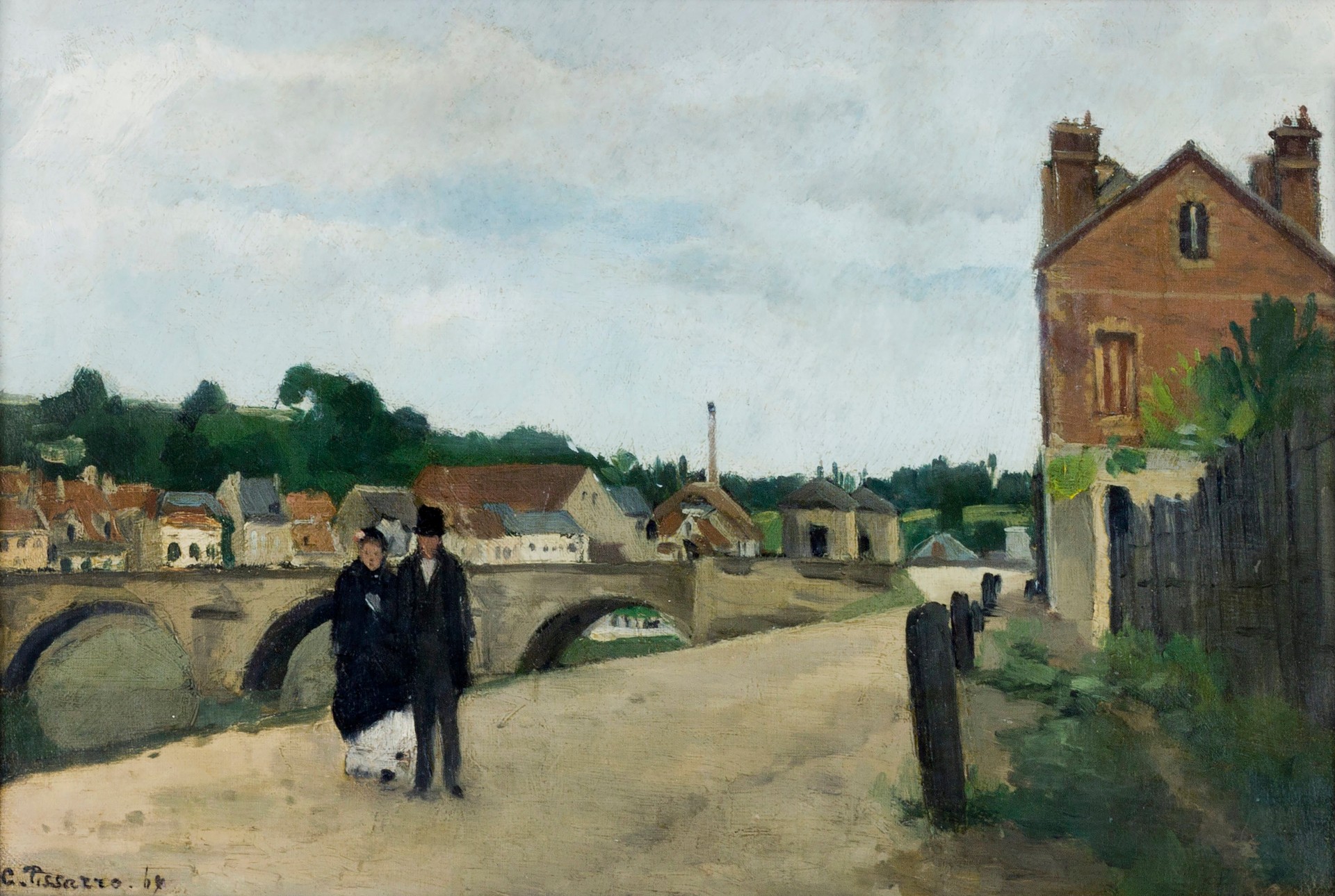 The Chemin l'Ecluse and the Pontoise Bridge - by Camille Pissarro