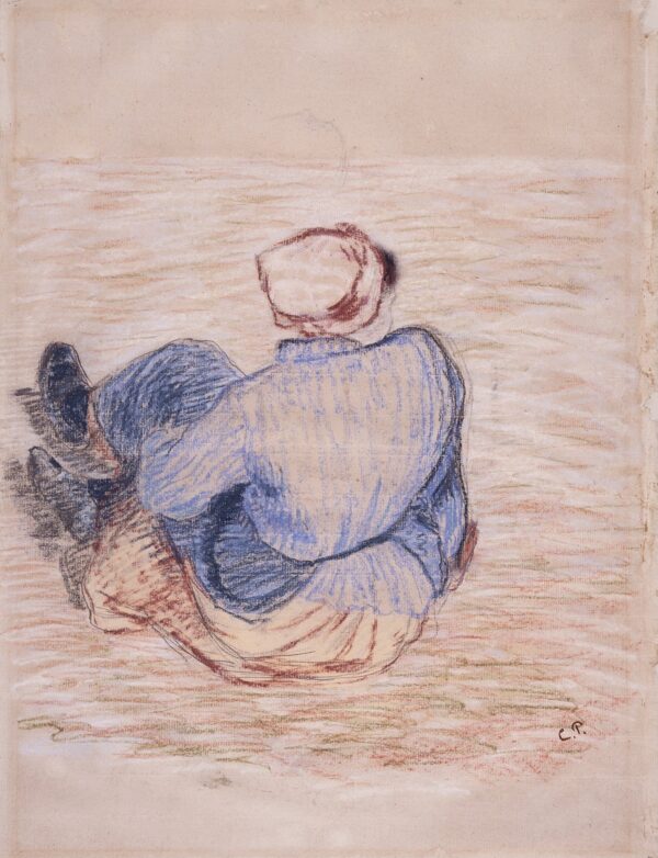Peasant Girl Seated on the Ground - by Camille Pissarro