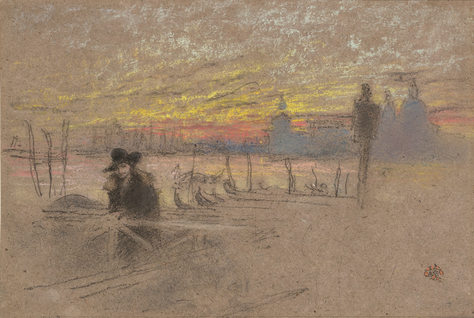 Sunset; Red and Gold,The Gondolier - by James Abbott McNeill Whistler
