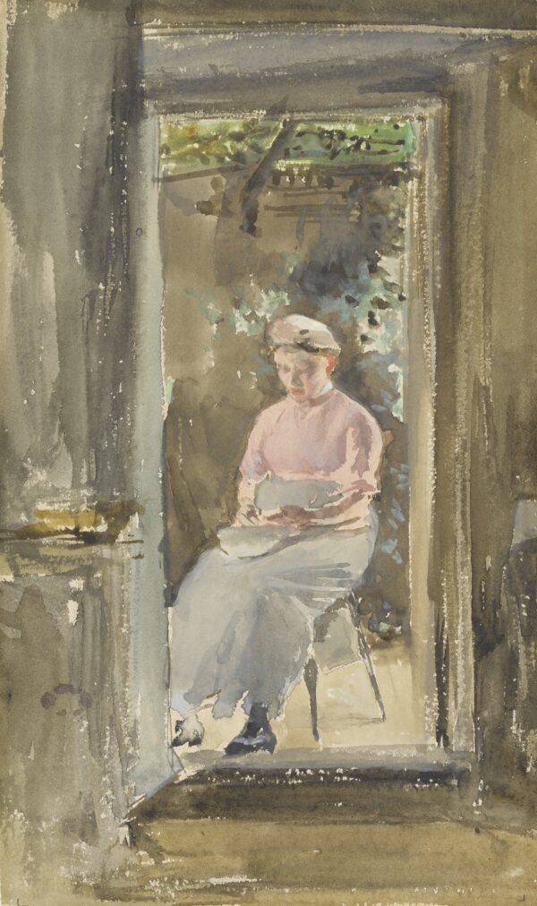 Pink Note: Shelling Peas - by James Abbott McNeill Whistler