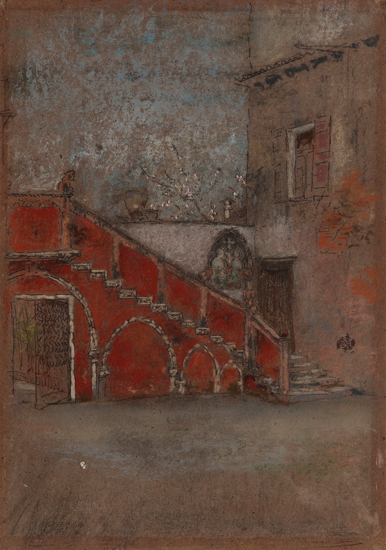 The Staircase: Note in Red - by James Abbott McNeill Whistler