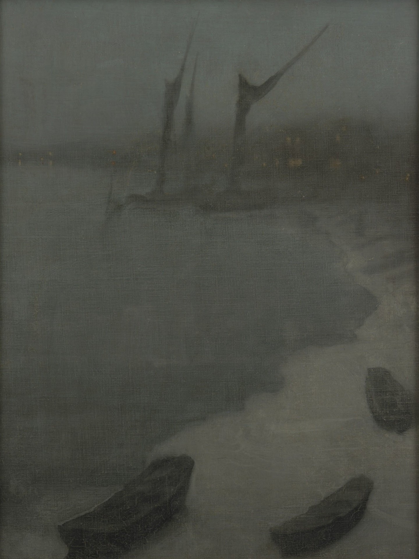 Nocturne: Grey and Silver--Chelsea Embankment, Winter - by James Abbott McNeill Whistler