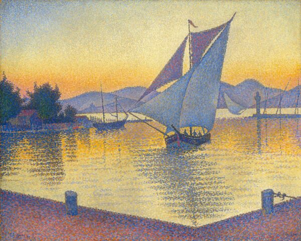 The Port at sunset, Opus 236 (Saint-Tropez) - by Paul Signac