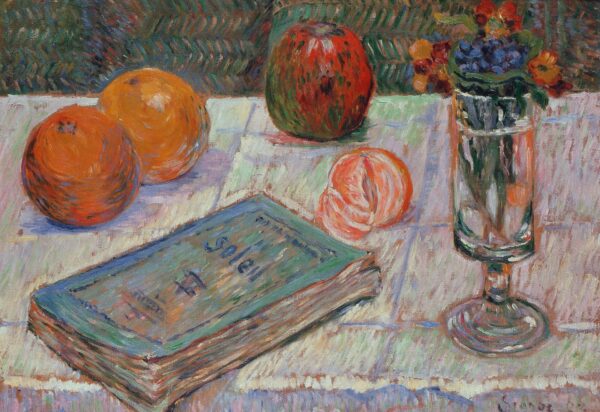 Still life with a book and oranges - by Paul Signac