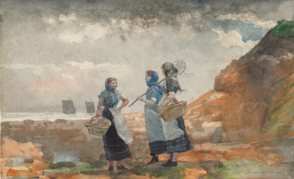 Three Fisher Girls, Tynemouth - by Winslow Homer
