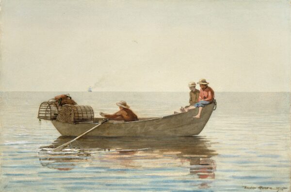 Three Boys in a Dory with Lobster Pots - by Winslow Homer