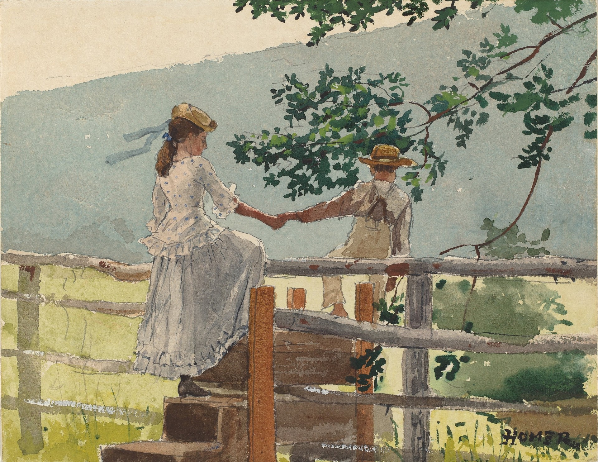 On the Stile - by Winslow Homer