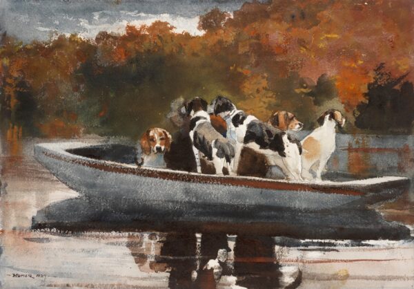 Hunting Dogs in Boat (Waiting for the Start) - by Winslow Homer
