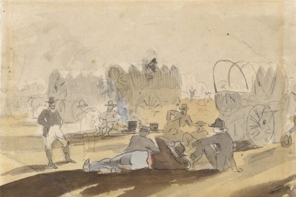 Caravan with Covered Wagons Resting (recto) - by Winslow Homer