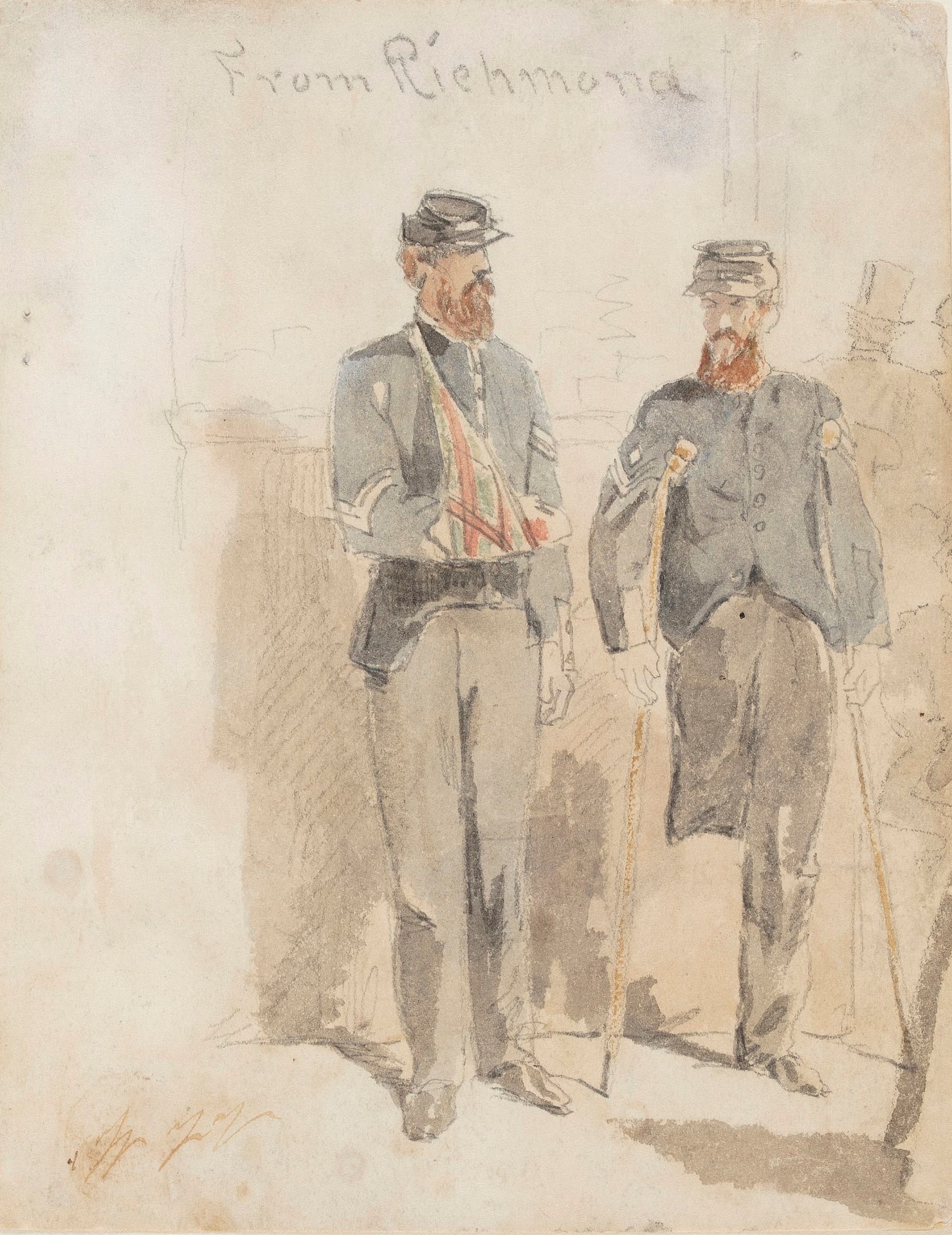 "From Richmond"; Two Wounded Soldiers - by Winslow Homer