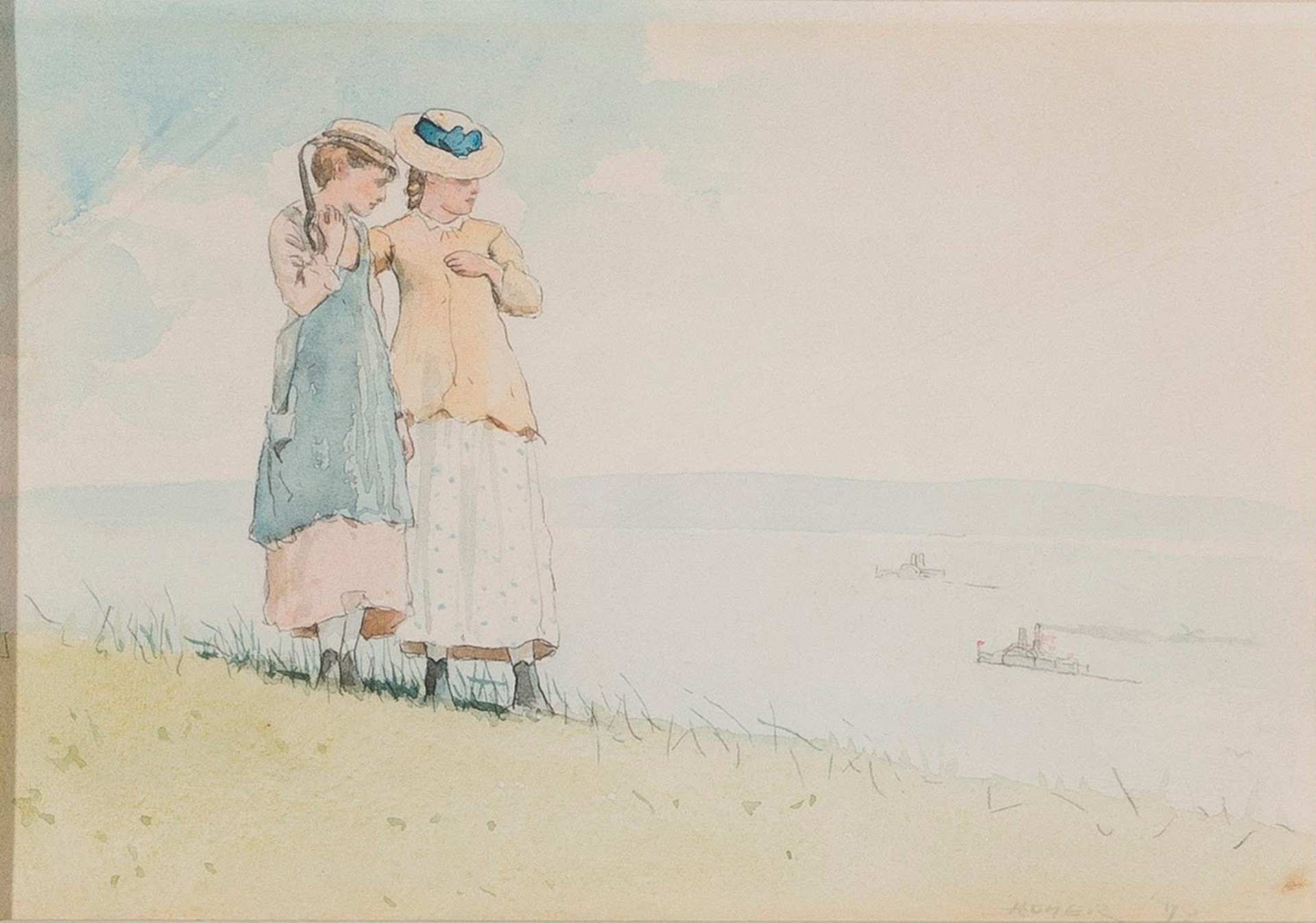 Two Girls on a Hillside - by Winslow Homer