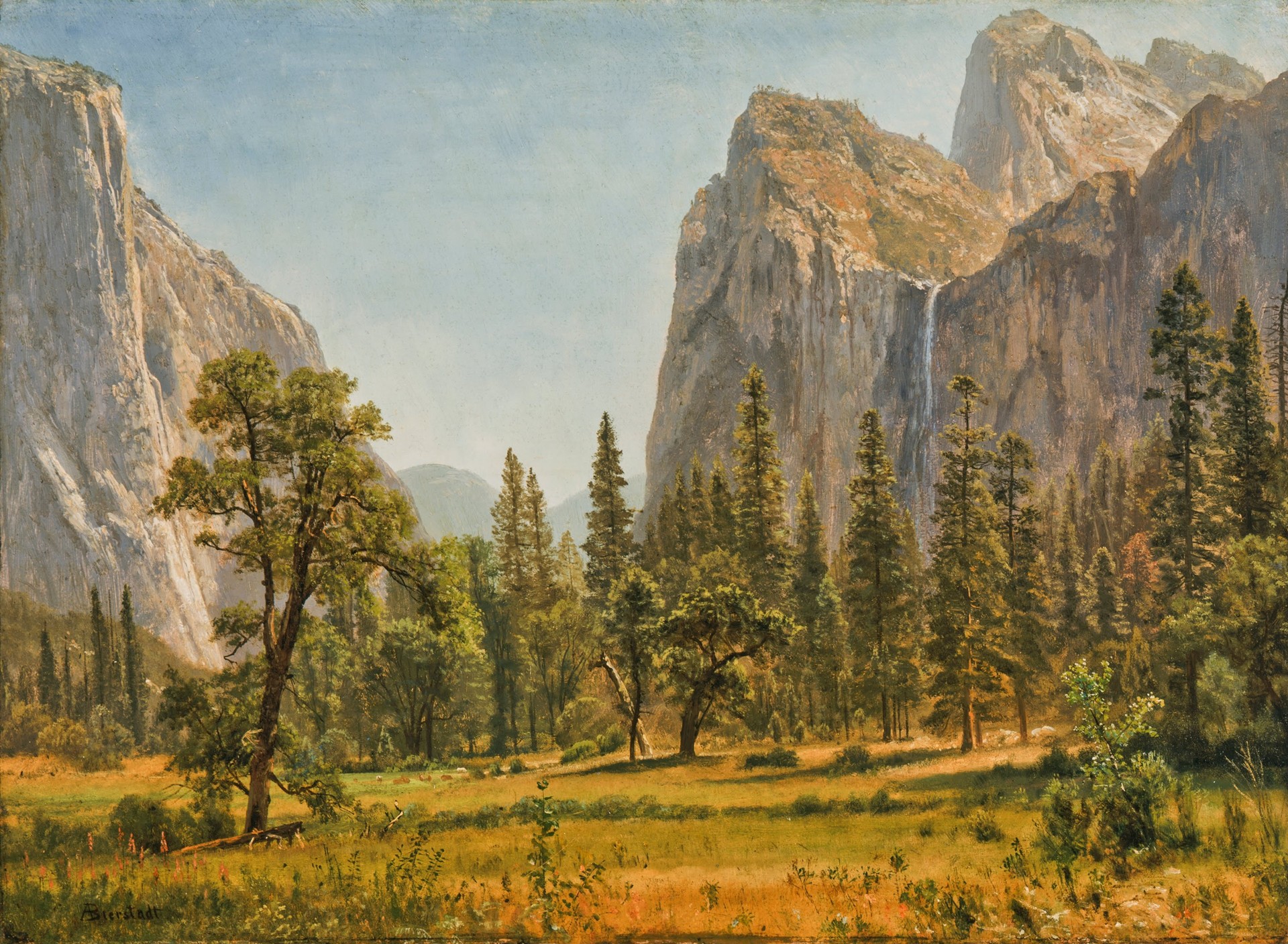 Bridal Veil Falls, Yosemite Valley, California - by Albert Bierstadt