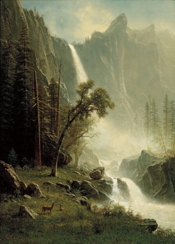 Bridal Veil Falls, Yosemite - by Albert Bierstadt