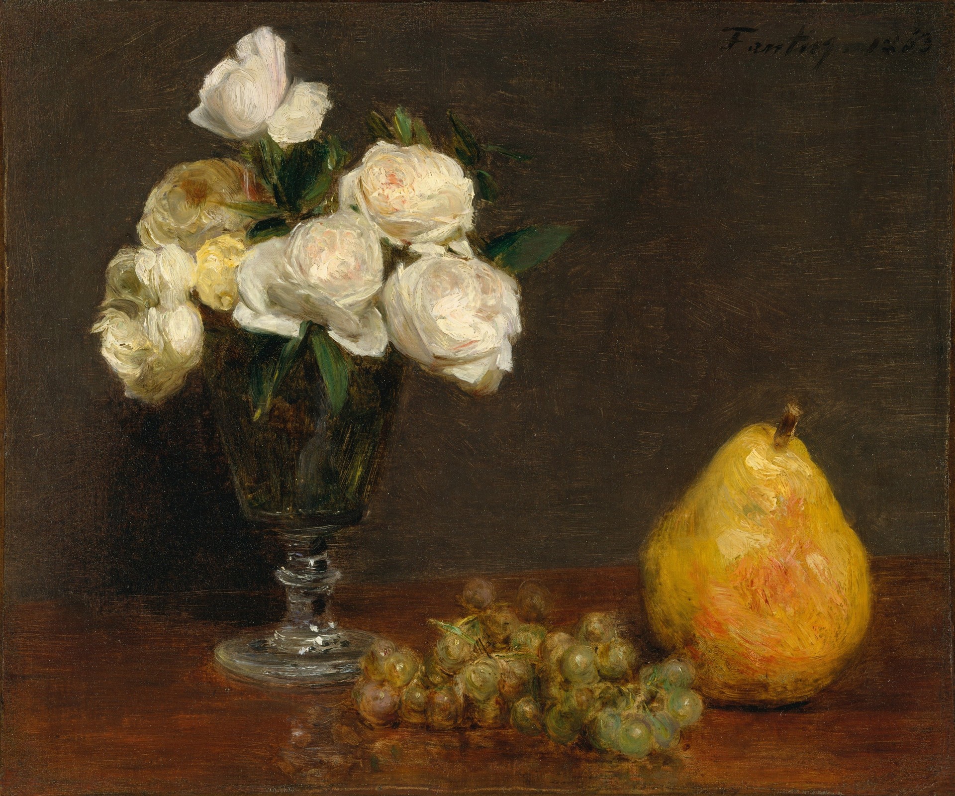 Still Life with Roses and Fruit - by Henri Fantin-Latour