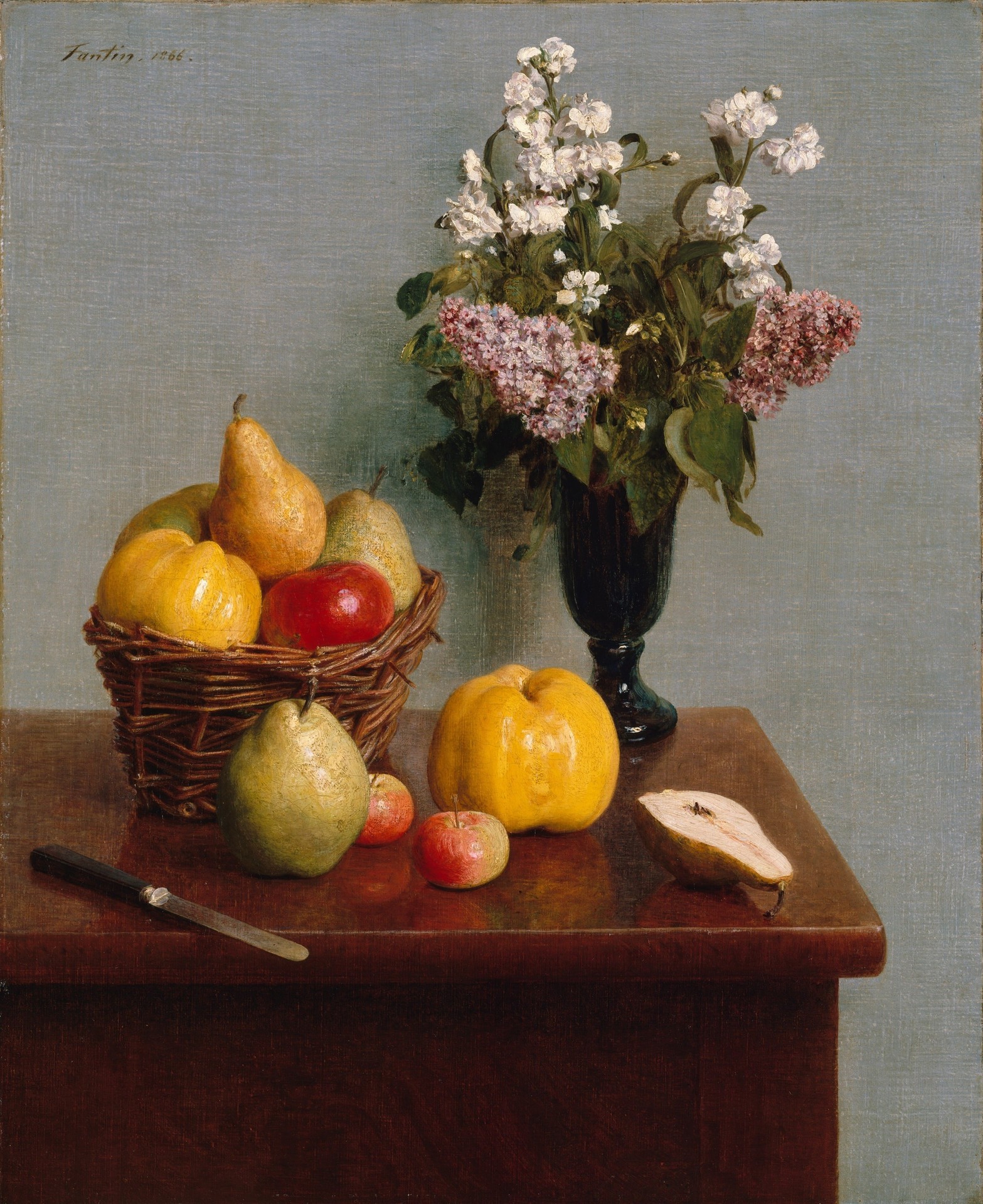 Still Life with Flowers and Fruit - by Henri Fantin-Latour