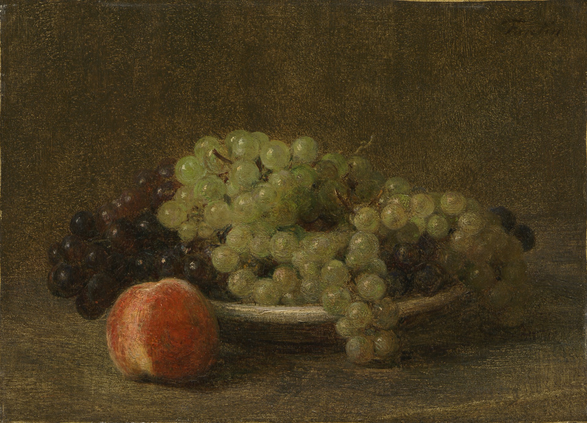 Still Life with Grapes and a Peach - by Henri Fantin-Latour