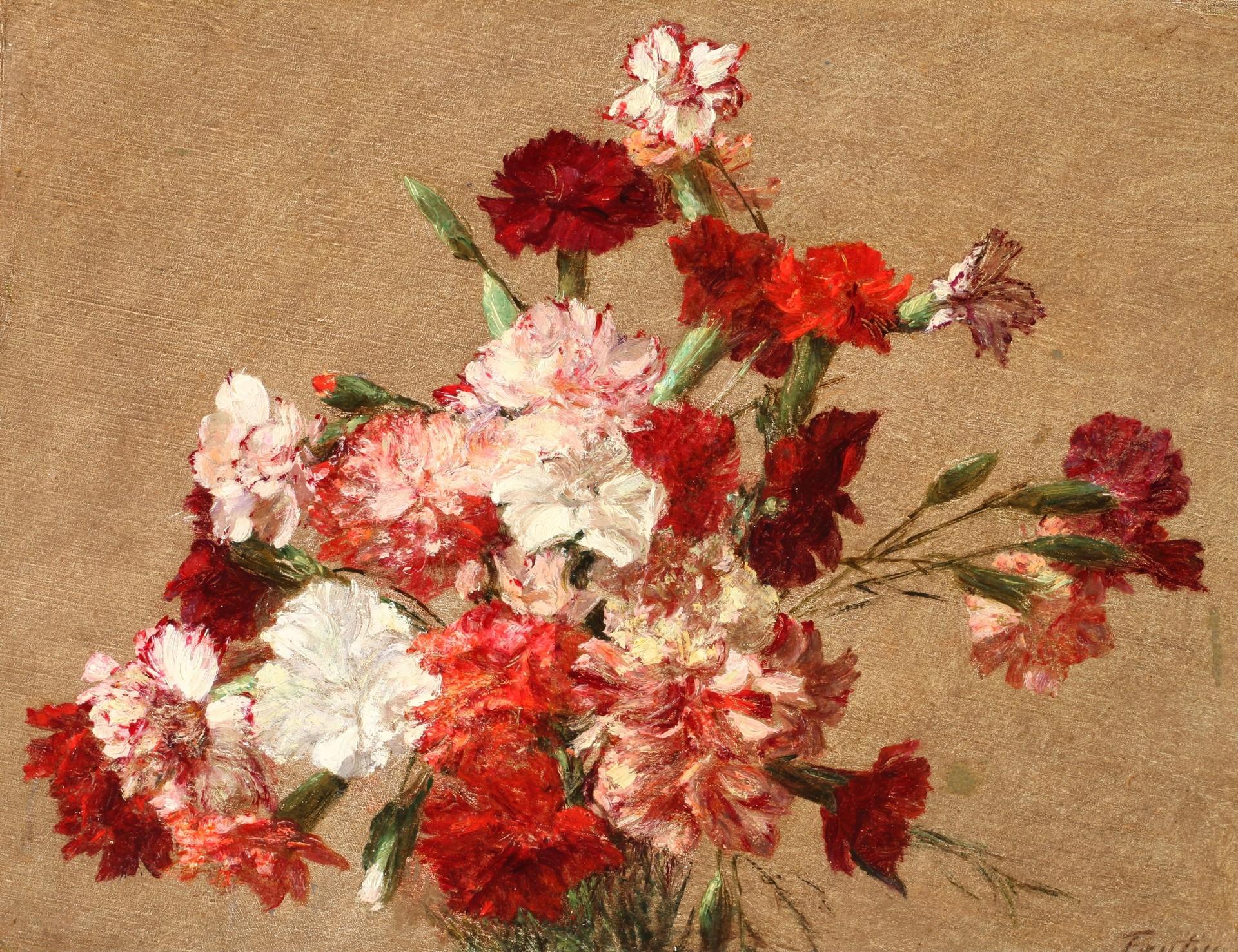 Carnations without Vase - by Henri Fantin-Latour
