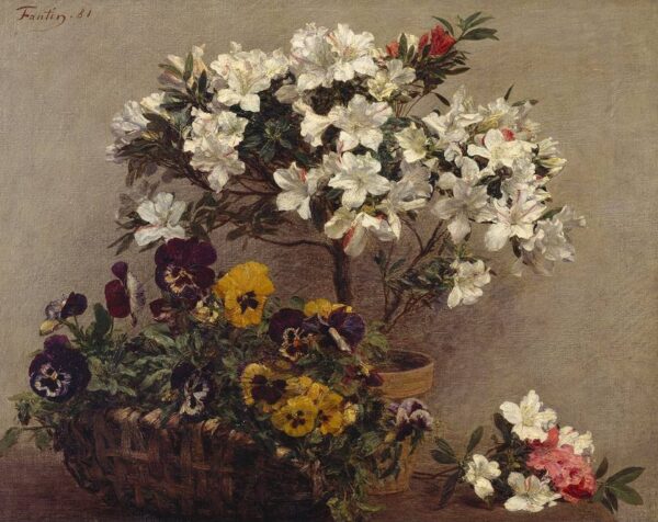 Azalea and Pansies - by Henri Fantin-Latour