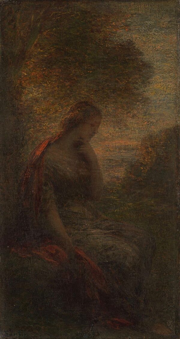 Jonge vrouw onder een boom bij zonsondergang, genaamd 'Herfst' - by Henri Fantin-Latour