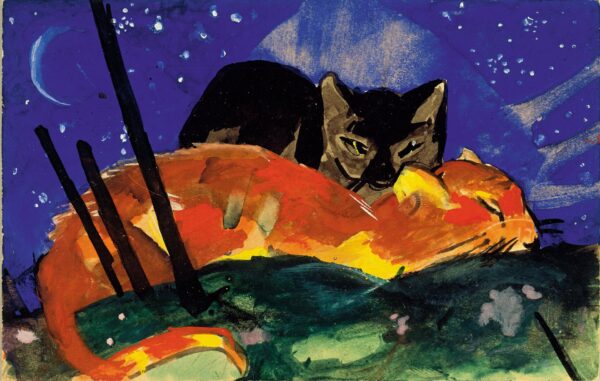 Two Cats, postcard from Sindelsdorf to Lily Klee Munich - by Franz Marc