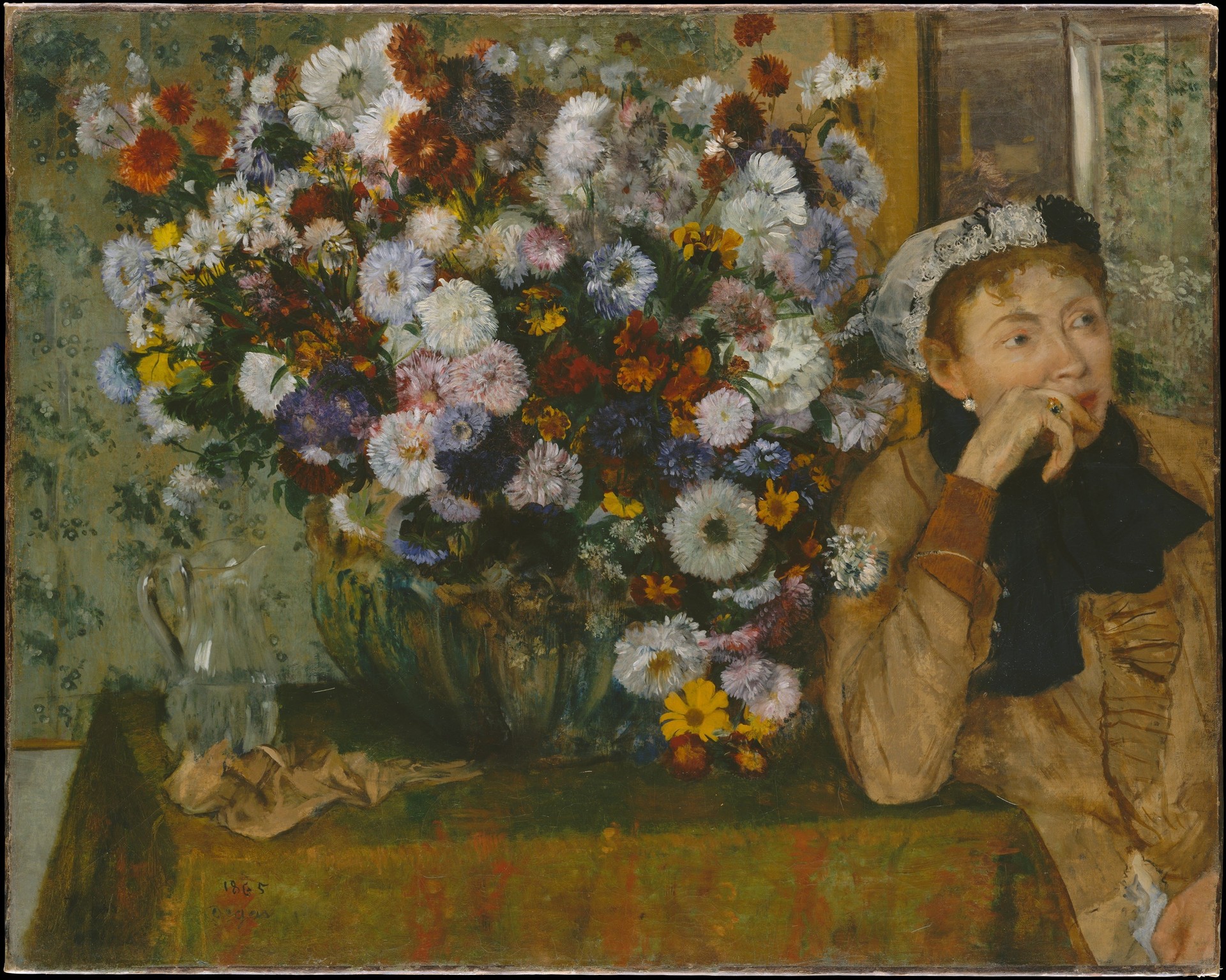 A Woman Seated beside a Vase of Flowers (Madame Paul Valpinçon?) - by Edgar Degas