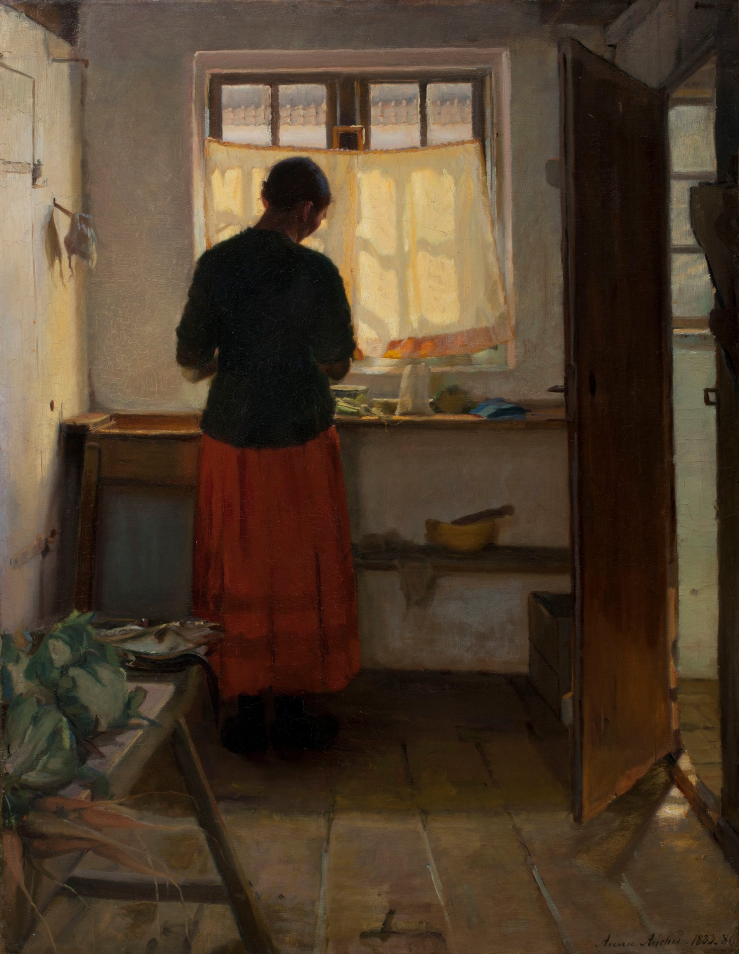 The maid in the kitchen - by Anna Ancher