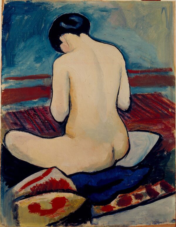 Sitting Nude with Pillow - by August Macke