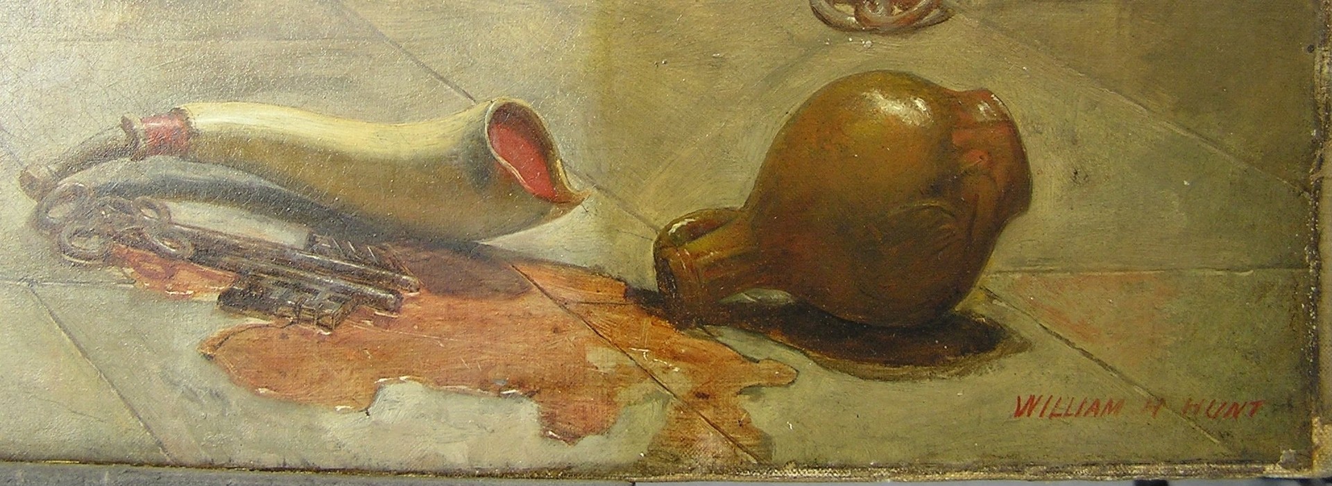 Detail of the Bottom Right Corner of The Eve of Saint Agnes during Varnish Removal - by William Holman Hunt