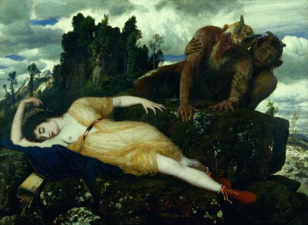 Sleeping Diana Watched - by Two Fauns - by Arnold Böcklin