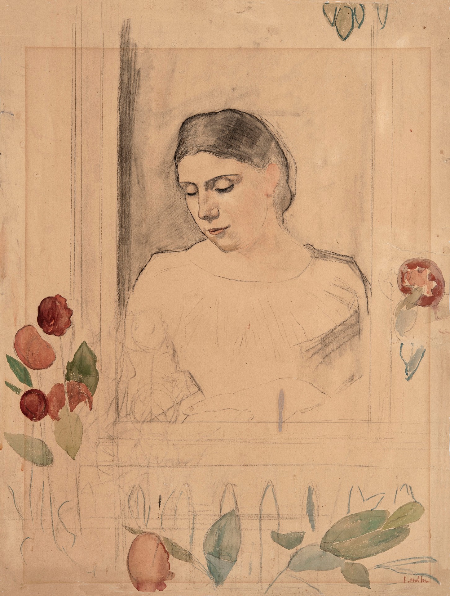 A Young Girl from Bern, Study - by Ferdinand Hodler