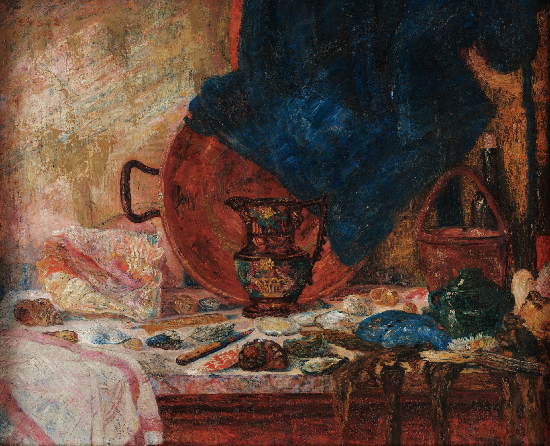 Conchiglie e Drappeggi Blu - by James Ensor