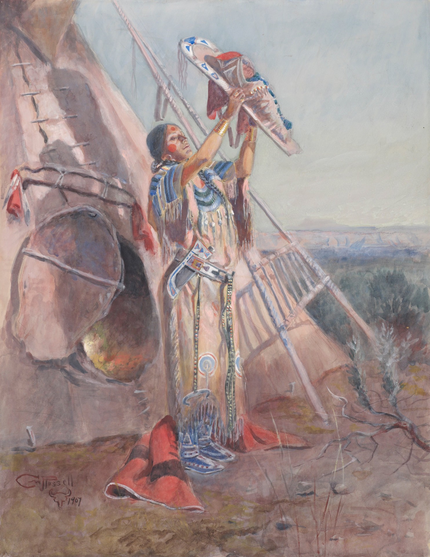 Sun Worship in Montana - by Charles Marion Russell