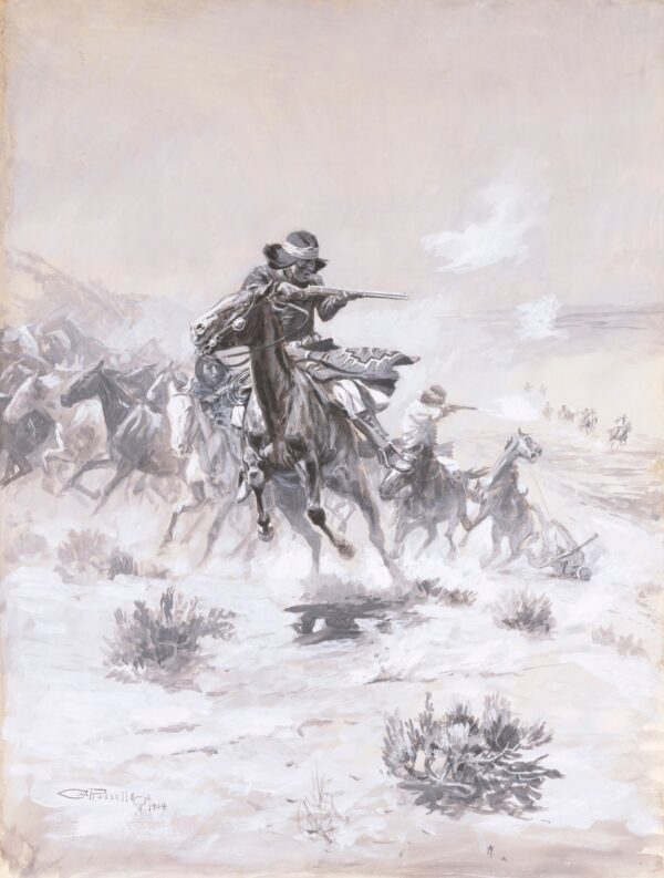 Navajo Indian Horse Thieves Hotly Pursued - by Robbed Mexicans - by Charles Marion Russell
