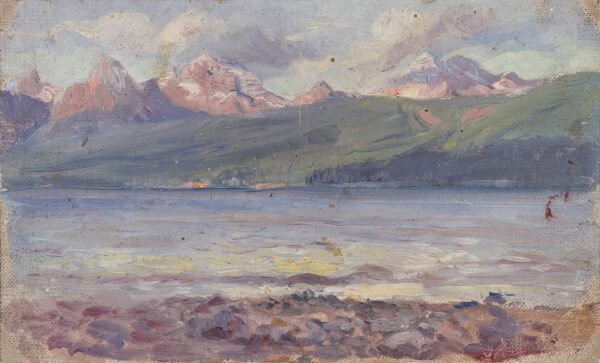 Reynolds Mountain and Mount Jackson, Glacier Park - by Charles Marion Russell