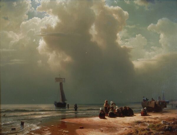 The Beach at Scheveningen with Thunderstorm Gathering - by Andreas Achenbach