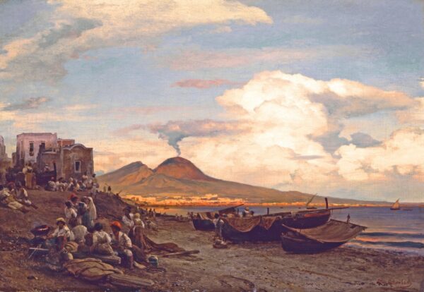 Beach Scene with Resting Women and Men in the Gulf of Naples - by Oswald Achenbach