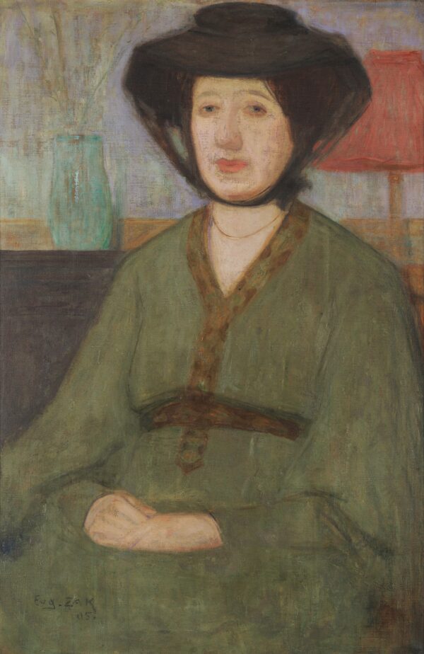 Woman in green dress (Portrait of artist's mother) - by Eugeniusz Zak