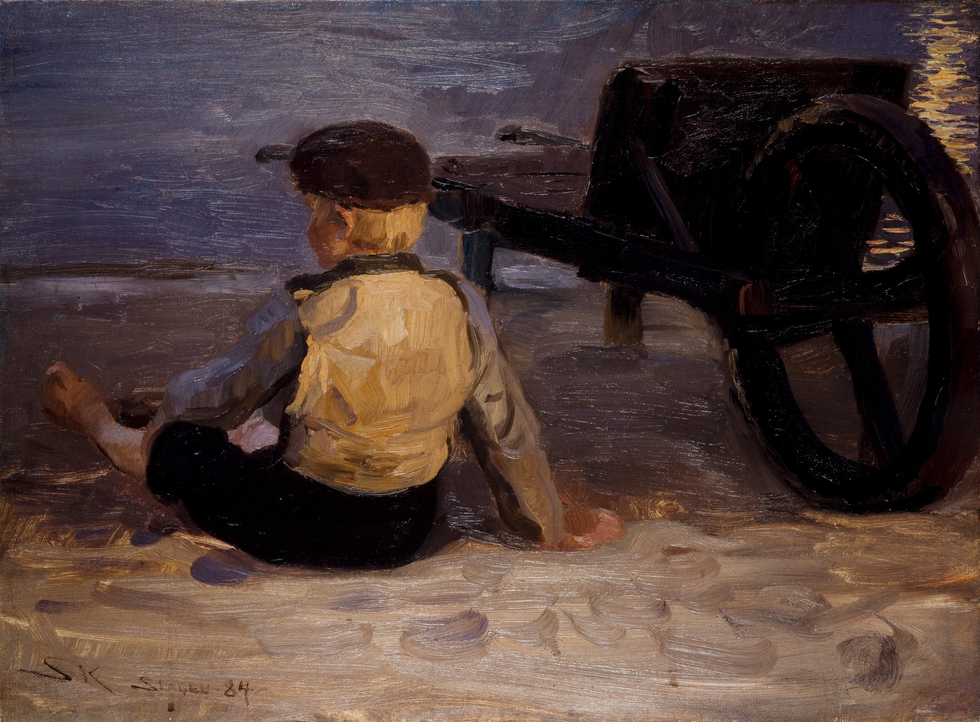 Fisher Boy Sitting Beside a Wheelbarrow. Skagen South Beach - by Peder Severin Krøyer