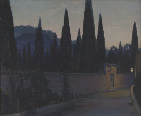 Entrance to the Sóller Cemetery at Night - by Santiago Rusiñol