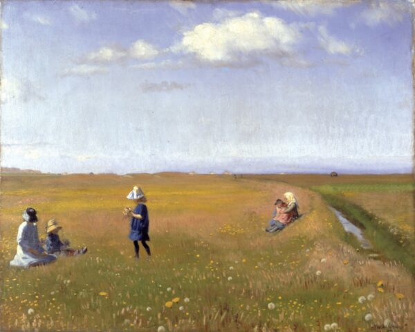 Children and Young Girls Picking Flowers in a Field North of Skagen - by Michael Ancher