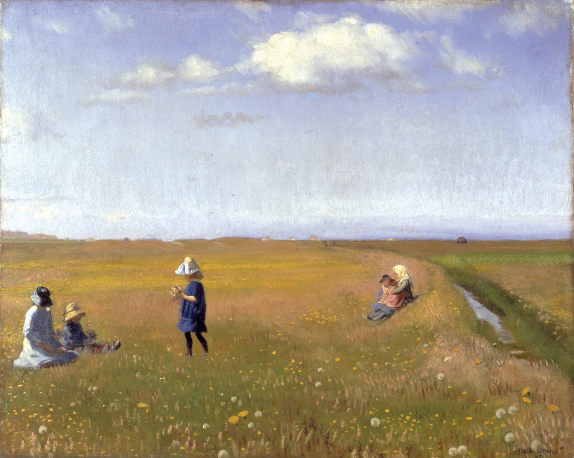 Children and Young Girls Picking Flowers in a Field North of Skagen - by Michael Ancher