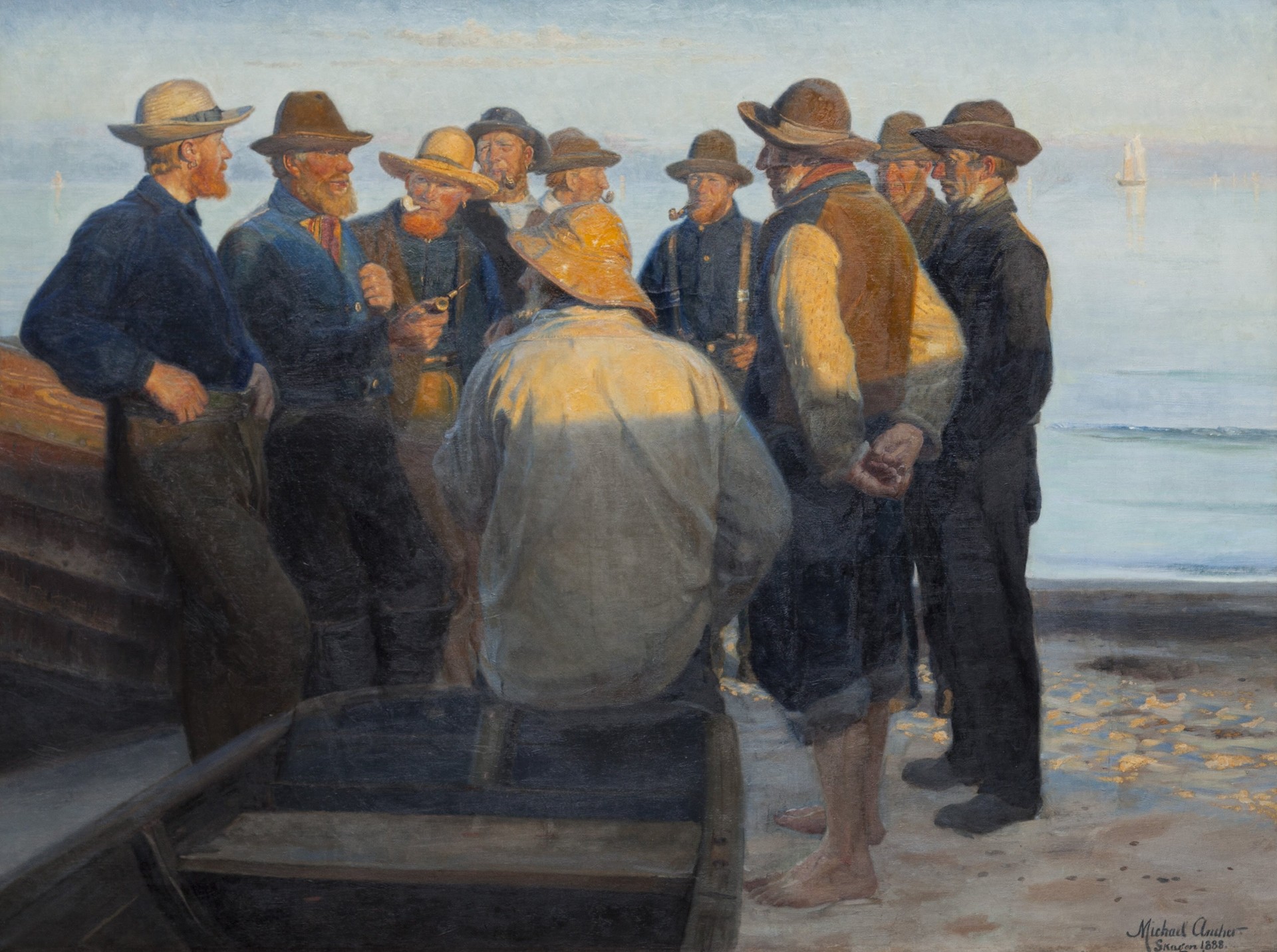 Fishermen on the Beach on a Peaceful Summer's Night - by Michael Ancher