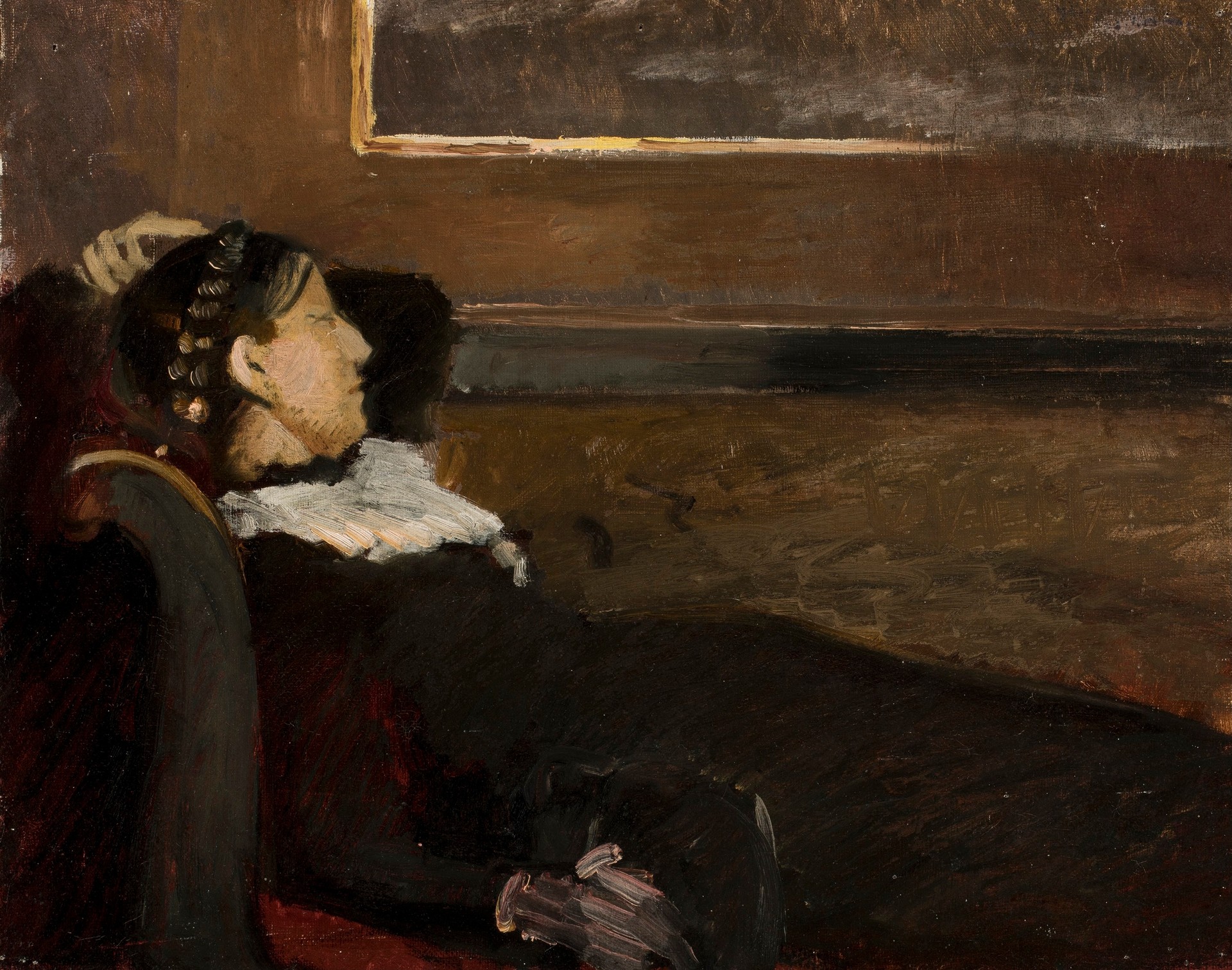 Anna Ancher Resting in Brøndum's Dining Room - by Michael Ancher