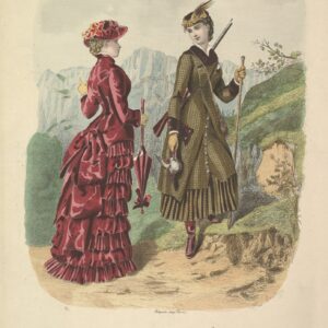 A Lady in a Hunting Costume with a Lady in Walking Costume on a Mountain Path from La Mode Illustrée - by Adele-Anaïs Colin Toudouze