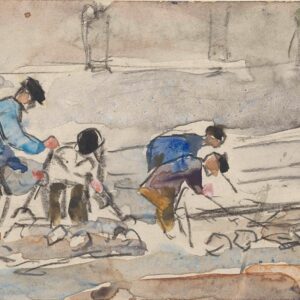 Vier werklieden bezig met grondwerkzaamheden - by Adolf le Comte